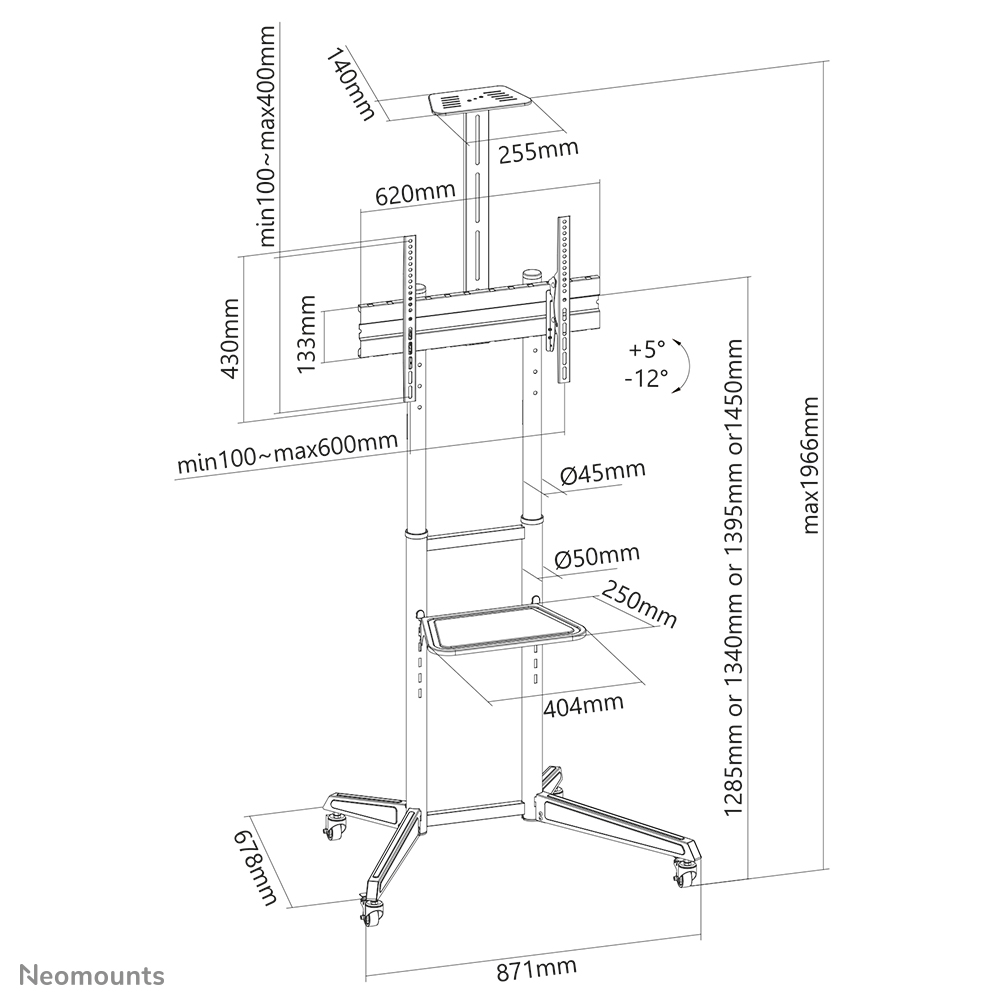 Neomounts FL50-550BL1 Support au sol mobile pour écran 37-70" - étagère multimédia et support caméra inclus